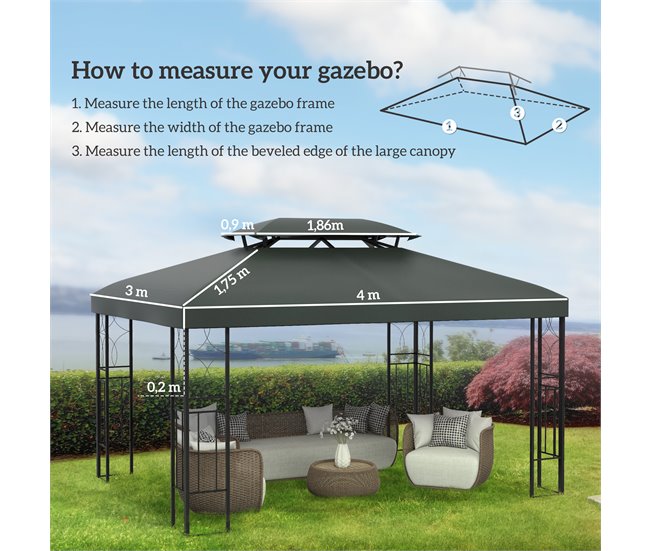 Cobertura de Substituição para Pérgola Poliéster Outsunny 400x300 Cinza