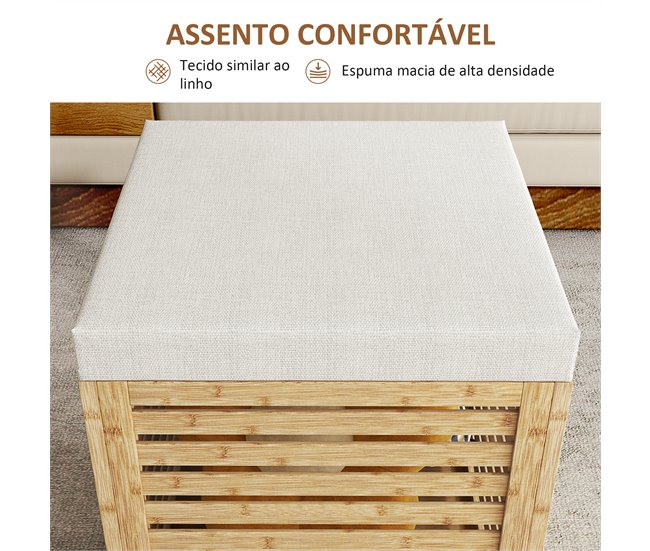 Banco com Arrumação Poliéster, Bambu e MDF HOMCOM, casa - quarto Castanho