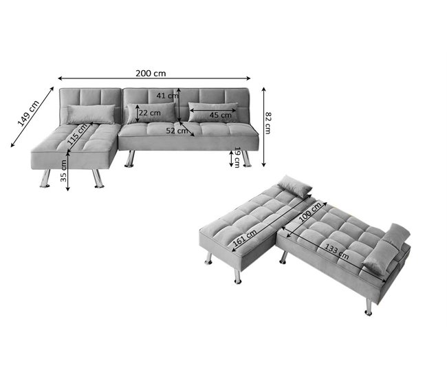 Sofá-cama chaise longue Cinza Claro