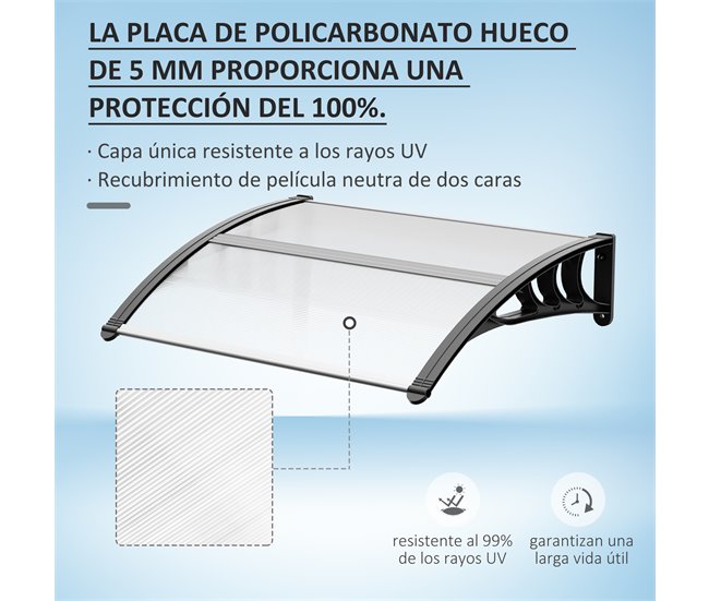 Marquise de Proteção Liga de Alumínio, PP e PC Outsunny 100x75 Branco