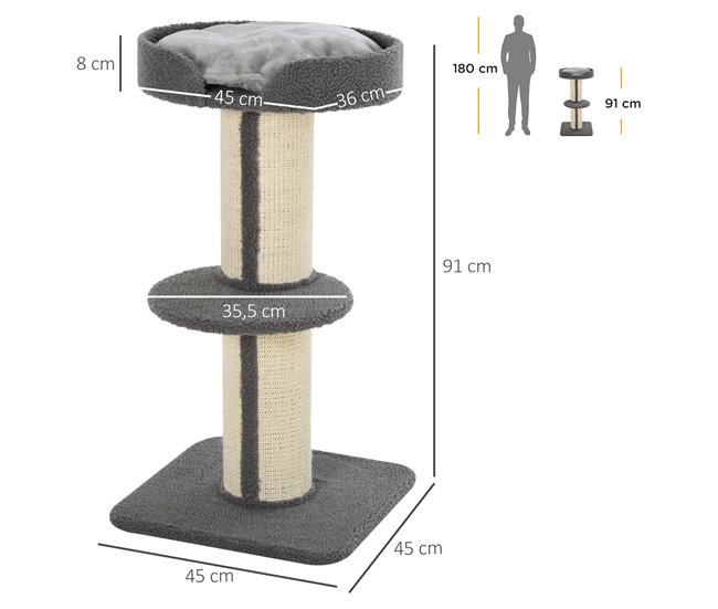 Arranhador para Gatos Aglomerado de Madeira, Poliéster e Sisal Cinza