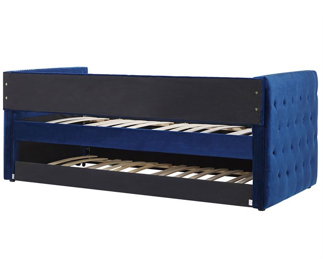 Beliani Cama com estrado Veludo GASSIN 100x231 Azul Marino