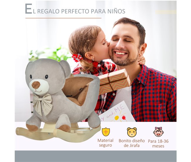 Cavalo de balanço infantil Luxuoso, Madeira, Aço HOMCOM Cinza