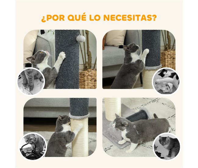 Arranhador para Gatos Aglomerado de Madeira, Poliéster e Sisal Cinza