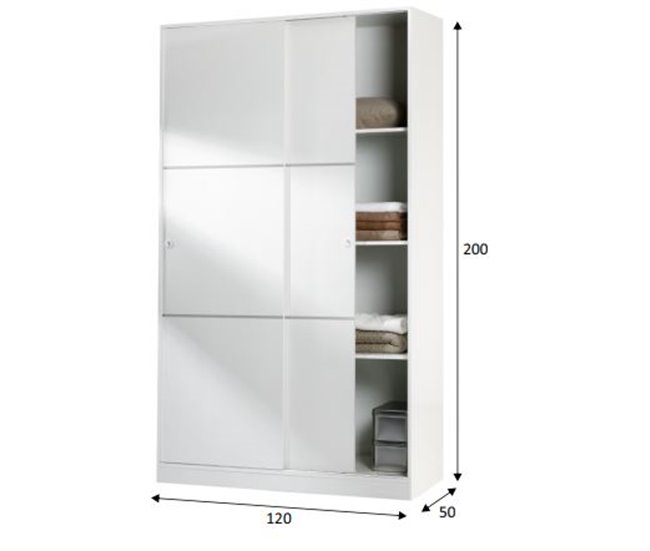 Roupeiro TREVI portas deslizantes 120x200cm branco Branco Brillo