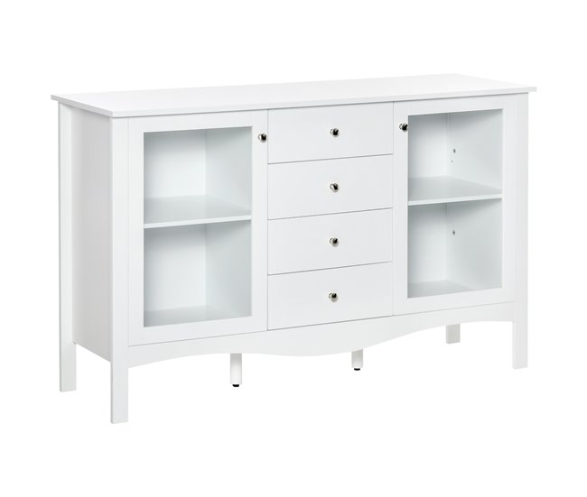 Aparador de Cozinha MDF, Vidro Temperado HOMCOM 136 Branco