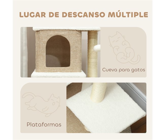 Arranhador para Gatos Aglomerado de Madeira, Pelúcia e Sisal Castanho