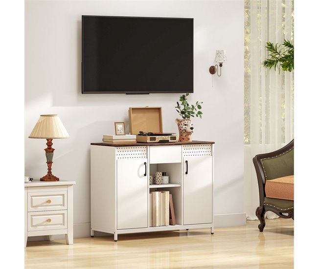 Aparador Melamina de Madeira e Metal HOMCOM Branco