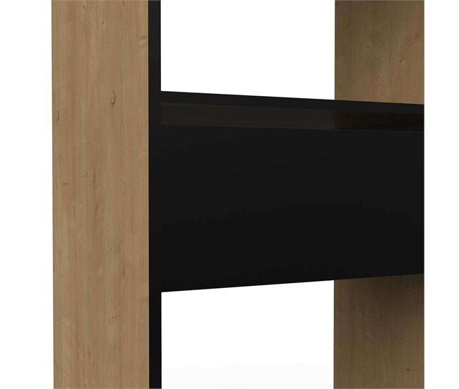 Guarda-roupa extensível com barras e gaveta Preto/ Madeira