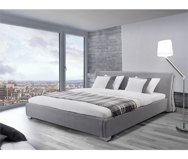 Beliani Cama com estrado Poliéster PARIS 175x228 Cinza