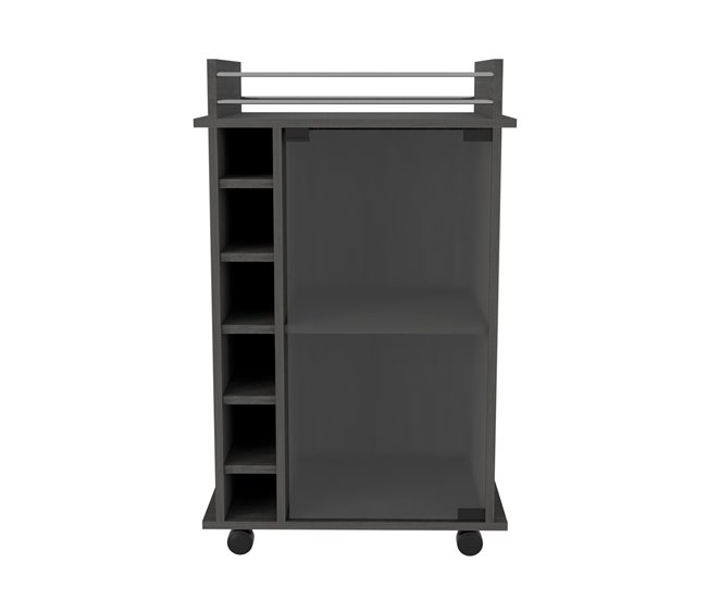 Bar Trolley Dukat, com rodas e porta de vidro 55 Carvalho Cinza