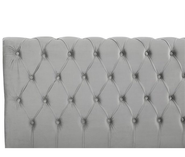 Beliani Cama com estrado Veludo AVALLON 172x233 Azul Marino