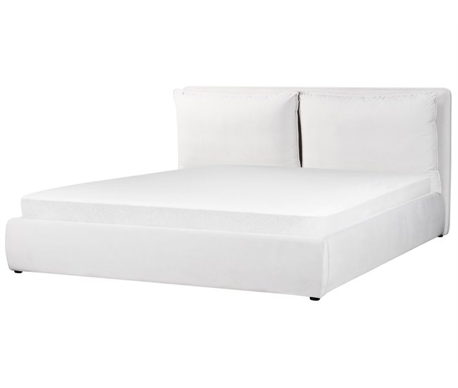 Beliani Cama com armazenamento Veludo BAJONNA 204x235 Bege