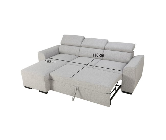 Chaise longue reversível com 3 lugares e cama GUSTO cinzento Cinza