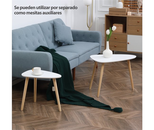 Conjunto de Mesas Auxiliares MDF e Madeira de Pinho HOMCOM 59x39 Branco