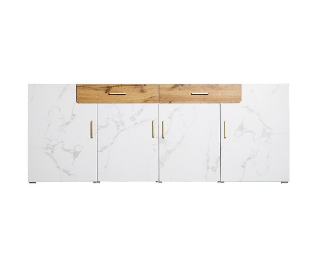 Aparador efeito mármore 4 portas 2 gavetas Branco