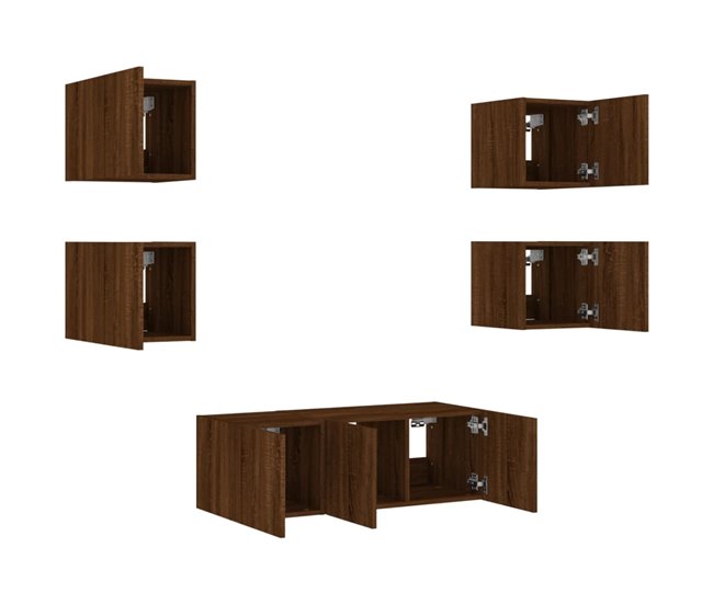 6 pcs móveis parede p/ TV - Módulos de TV 60 Castanho