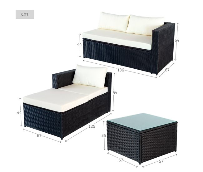 Conjunto de móveis de terraço e jardim vime c/sofá modular e mesa Aktive Antracite