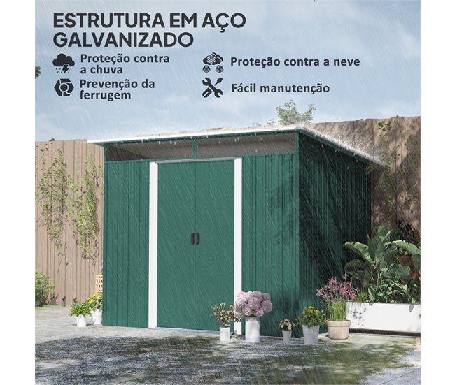 Abrigo de Jardim Aço Galvanizado Outsunny Verde