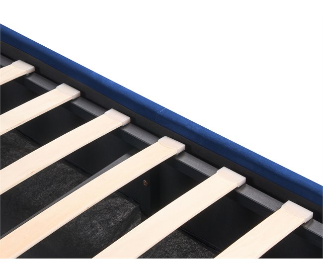 Beliani Cama com armazenamento Veludo ROCHEFORT 150x214 Azul Marino