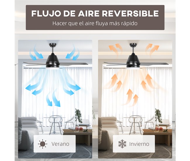 Ventoinha de Teto com Luz MDF, Acrílico HOMCOM Preto