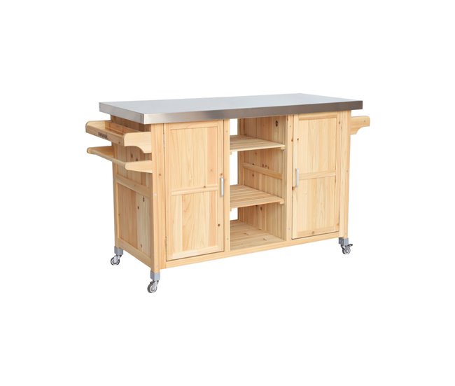 Cozinha exterior em madeira de abeto de 130 cm com pegas, 4 rodas 147 Madeira