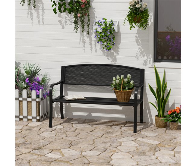 Banco de Exerior Aço Outsunny 127x60 Preto
