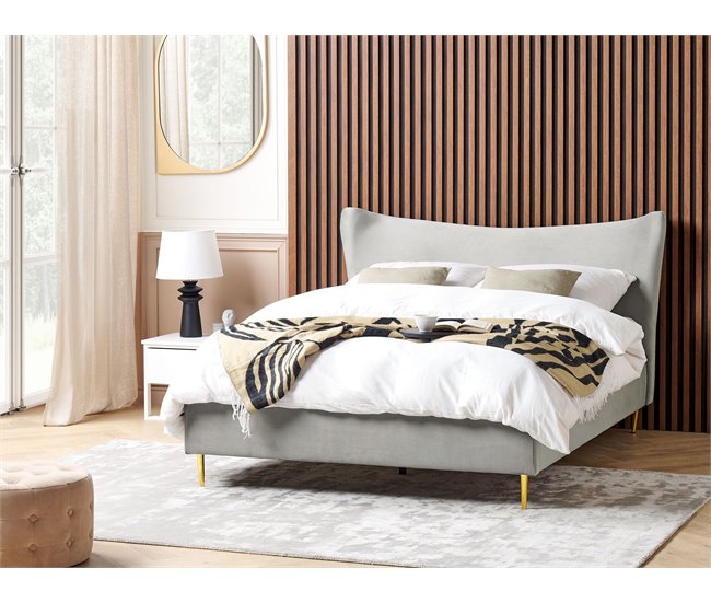 Beliani Cama Terciopelo CHALEIX 168x212 Cinza Claro