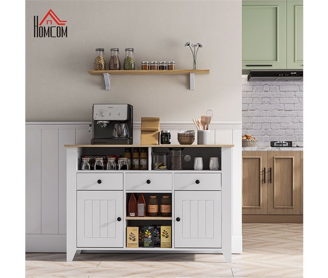 Aparador de Cozinha MDF HOMCOM, casa - móveis de armazenamento Branco