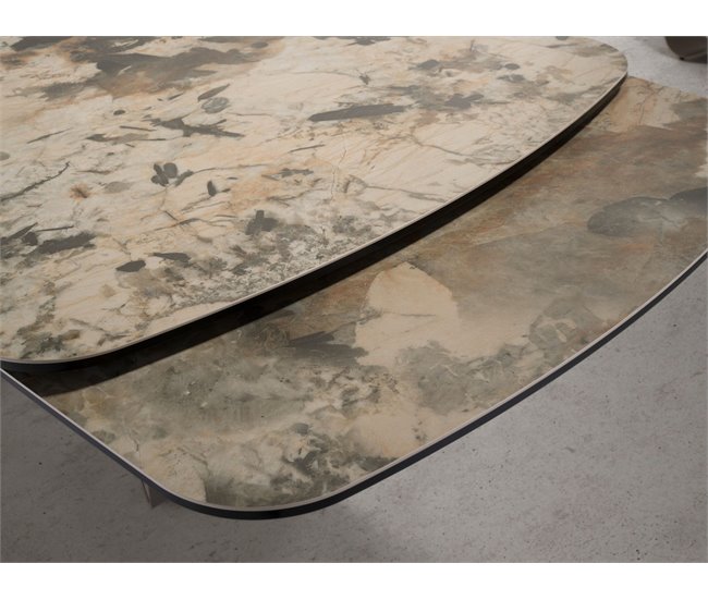 ANGEL CERDA Mesa de jantar oval extensível barril oval mármore porcelana e aço metálico taupe 300x100 Castanho