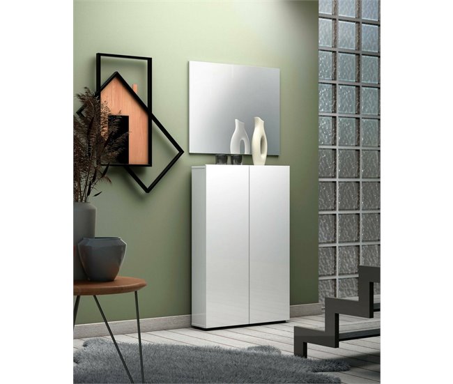 Armário multiuso com 2 portas com efeito madeira 70 Branco Brillo