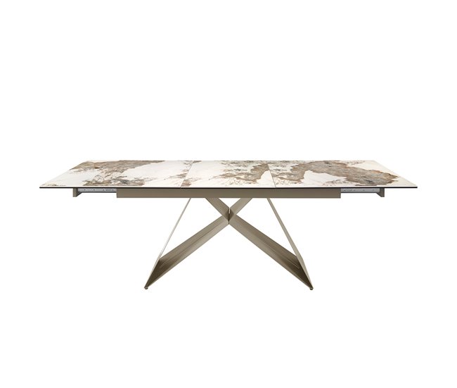 ANGEL CERDA Mesa de jantar extensível retangular em mármore porcelânico e aço cinzento taupe 240x90 Branco