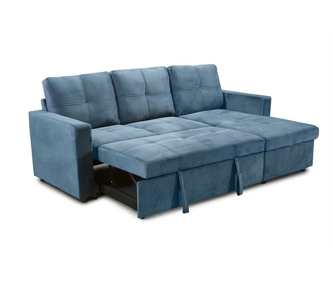 Sofá Cama Com Baú e Chaise Longue Cinza Claro