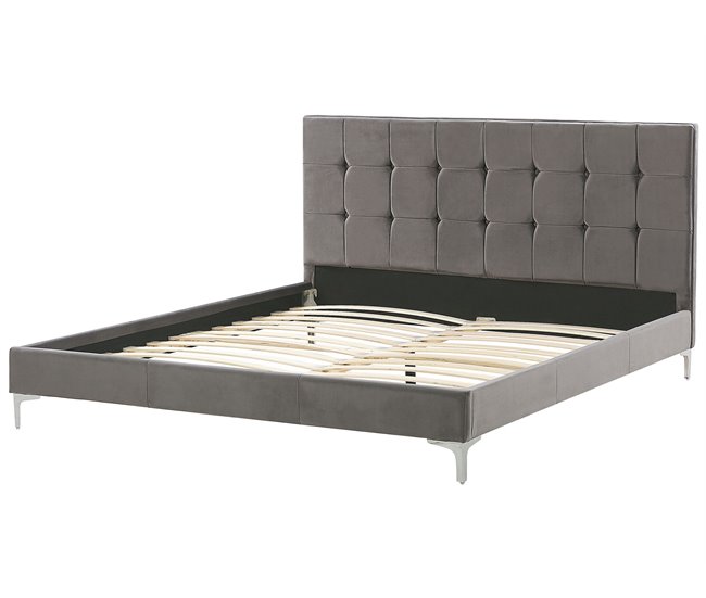 Beliani Cama com estrado Veludo AMBERT 188x212 Cinza