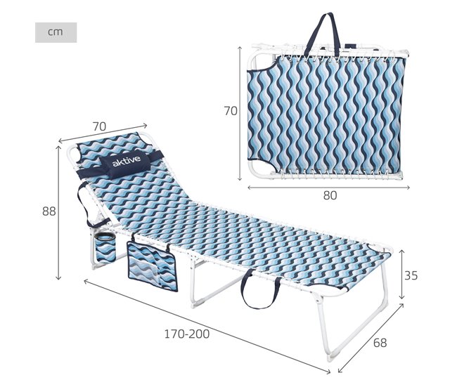 Aktive Espreguiçadeira de praia dobrável reclinável em 4 posições Azul