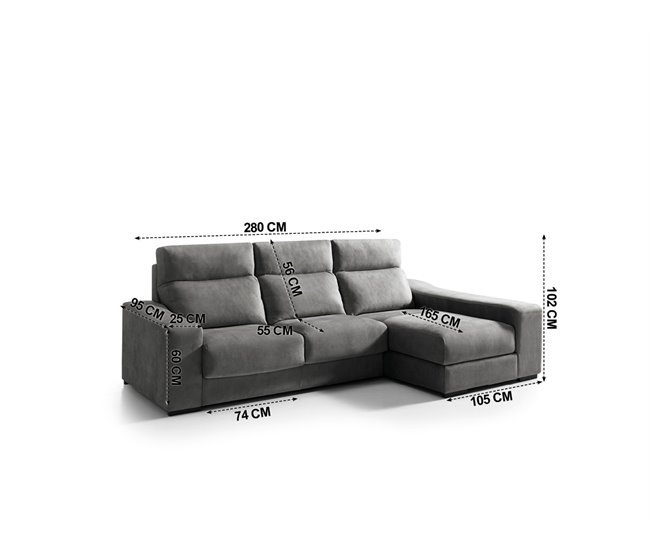 Chaise longue 3 lugares com 3 puffs FULL Antracite