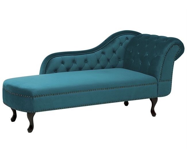Beliani Chaise longue versão à direita Veludo NIMES Azul/ Verde