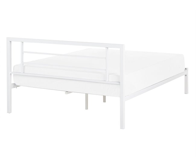 Beliani Cama com estrado Metal CUSSET 147x209 Branco