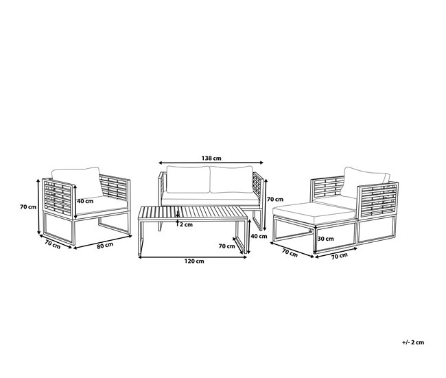 Beliani Conjunto lounge Madeira de acácia BERMUDA Branco/ Bege