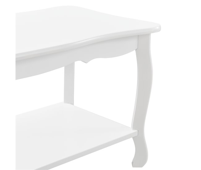 Mesa de centro Pearl Vintage com MDF lacado e prateleira de pinho Branco