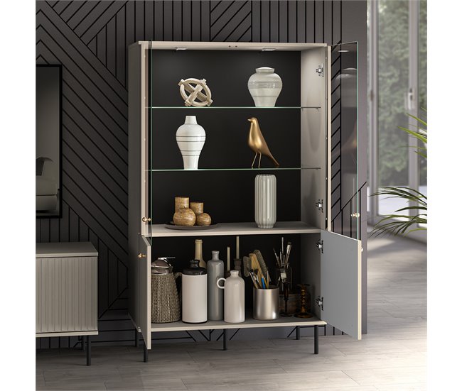 Armário de porcelana LED de 4 portas Nova Bege