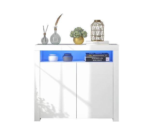 Aparador de painel de partículas com 2 portas Branco