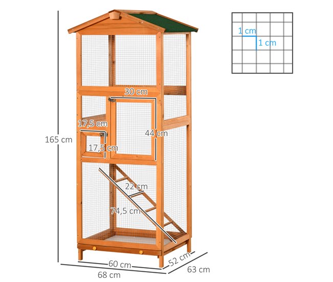 Gaiola para Pássaros Madeira de Abeto PawHut Laranja