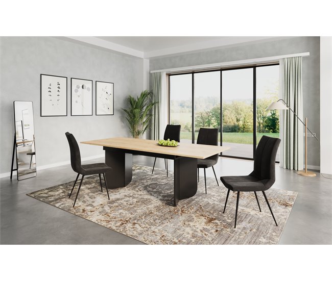 Mesa de jantar extensível ARUBA Preto/ Madeira