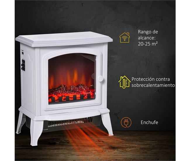 Lareira Elétrica ABS, Vidro Temperado HOMCOM Branco
