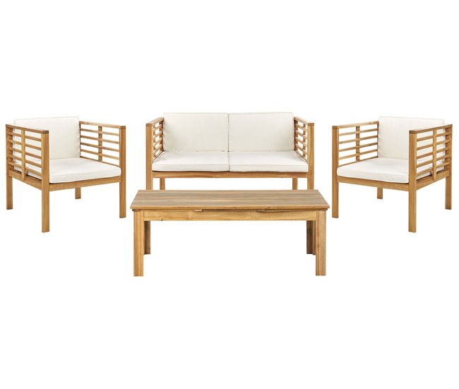 Beliani Conjunto lounge Madeira de acácia PACIFIC Branco/ Bege