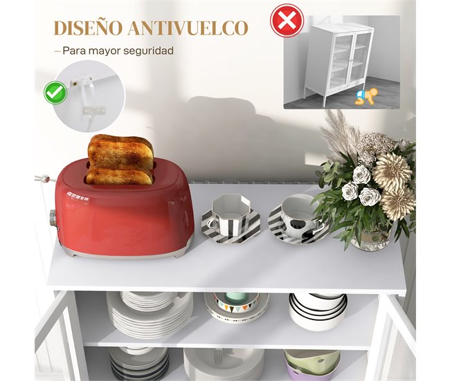 Aparador de Cozinha Melamina de madeira, aço HOMCOM Branco
