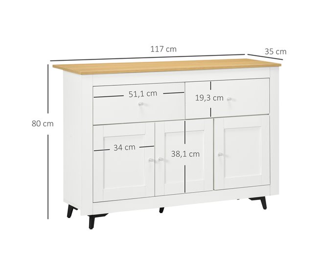 Aparador Melamina de Madeira HOMCOM, casa - cozinha 117 Branco