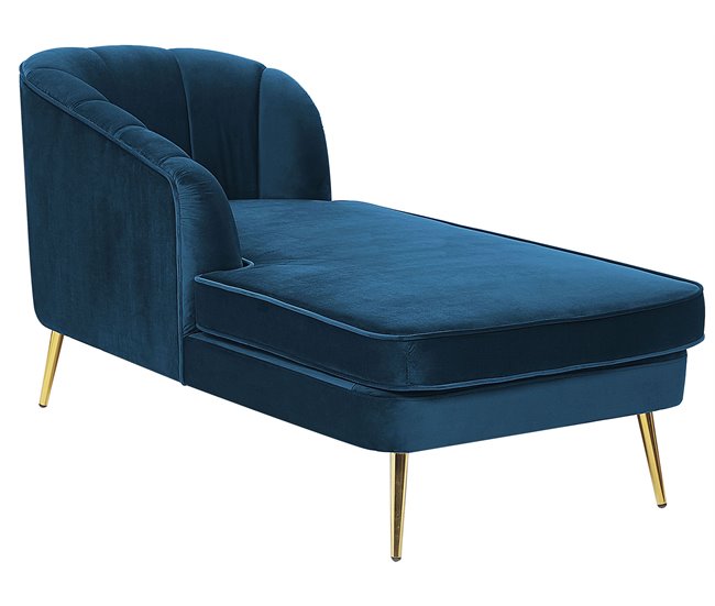 Beliani Chaise longue à direita Veludo ALLIER Azul Marino