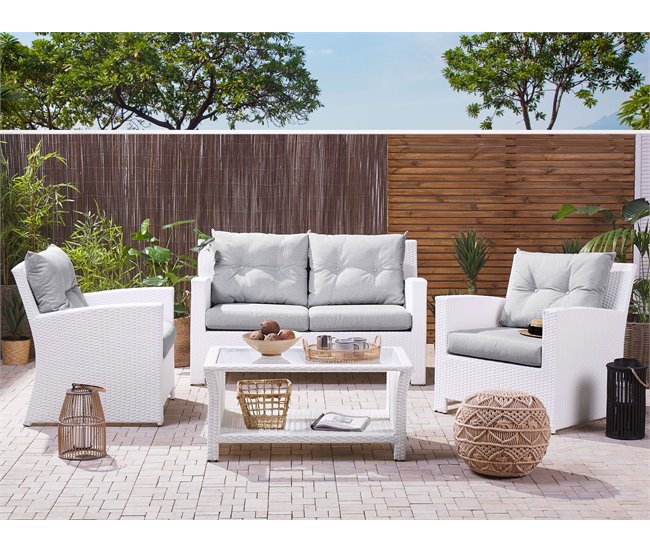 Beliani Conjunto lounge Ratan sintético MARINO Branco